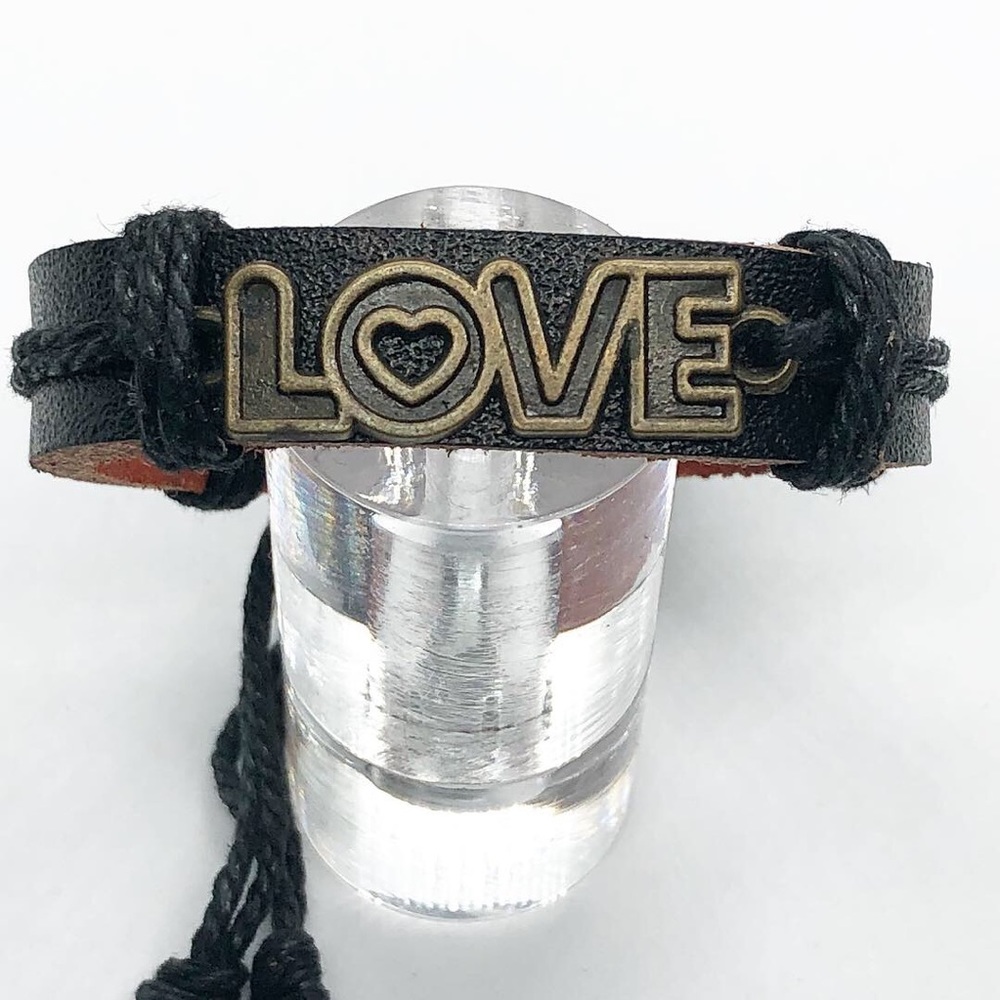 Black leather bracelet.